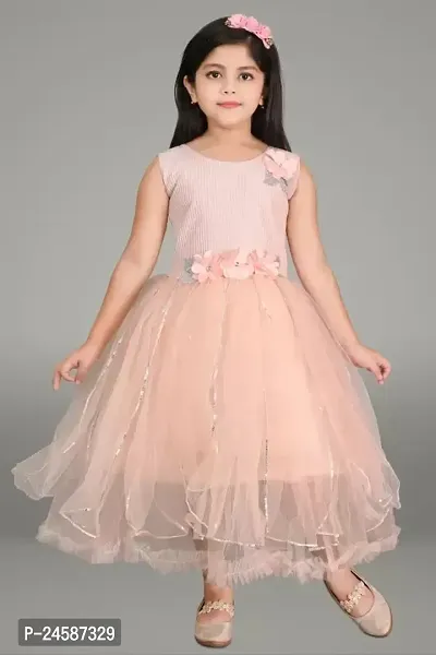 Fabulous Peach Cotton Blend Frock For Girls