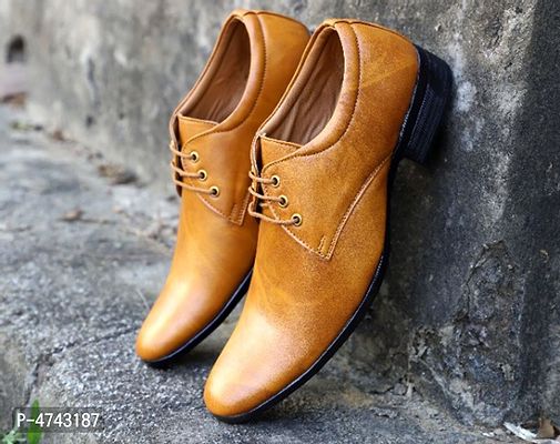 Buy Men s Synthetic Leather Derby Tan Color Formal Shoes Online In