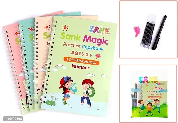 Magic Practice Copy book set For Kids set 4 book ,1 pen And 10 Refill-thumb0