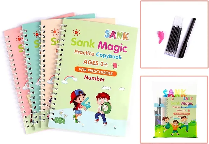 Magic Practice Copy book set For Kids set 4 book ,1 pen And 10 Refill