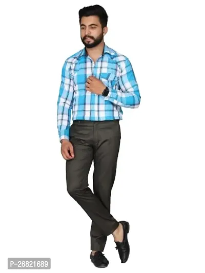Trendy Blue Cotton Blend Regular Fit Checked Casual Shirt For Men