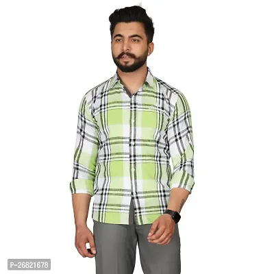 Trendy Green Cotton Blend Regular Fit Checked Casual Shirt For Men
