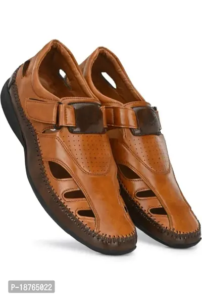 Stylish Tan Synthetic Self Design Sandals For Men