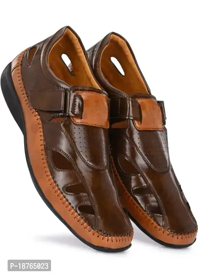 Stylish Brown Synthetic Self Design Sandals For Men