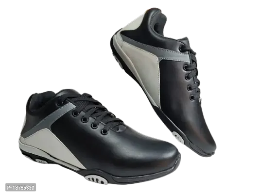 Stylish Black Synthetic Self Design Casual Shoes For Men