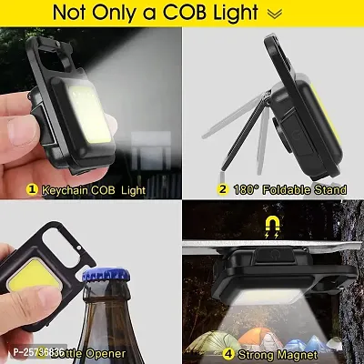 ODIN_Small LED Flashlight 800 Lumens COB Rechargeable Keychain Mini Flashlight 4 Light Modes Portable Pocket Light with Folding Bracket Bottle Opener and Magnet Base Key Chain Light (Metal Pack of 1)-thumb4