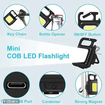 ODIN_Multi-Function Keychain Led Light with Bottle Opener, Magnetic Base and Folding Bracket Mini Cob 500 lumens Rechargeable Multifunctional Keychain Emergency Light (Metal, Black)(Pack of 1)-thumb4