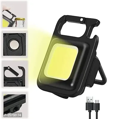 Multifunction Led Light with Bottle Opener, Magnetic Base and Folding Bracket Mini Cob 500 lumens Rechargeable Multifunctional Keychain Emergency Light (Square, Metal)(Pack of 1)