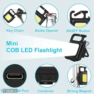 Multifunction Led Light with Bottle Opener, Magnetic Base and Folding Bracket Mini Cob 500 lumens Rechargeable Multifunctional Keychain Emergency Light (Square, Metal)(Pack of 1)-thumb3