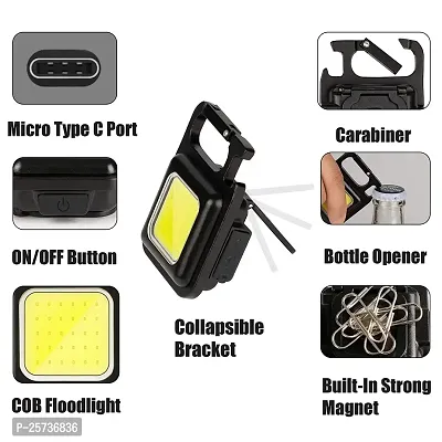 ODIN_Small LED Flashlight 800 Lumens COB Rechargeable Keychain Mini Flashlight 4 Light Modes Portable Pocket Light with Folding Bracket Bottle Opener and Magnet Base Key Chain Light (Metal Pack of 1)-thumb2