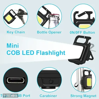 ODIN_Small LED Flashlight 800 Lumens COB Rechargeable Keychain Mini Flashlight 4 Light Modes Portable Pocket Light with Folding Bracket Bottle Opener and Magnet Base Key Chain Light (Metal Pack of 1)-thumb5