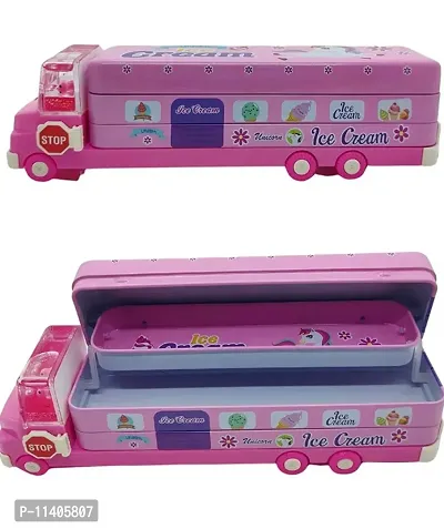 Metal Pencil Box with Moving Tyres, Truck Geometry Box, Pen  Pencil Case for Kids, Stati-thumb0