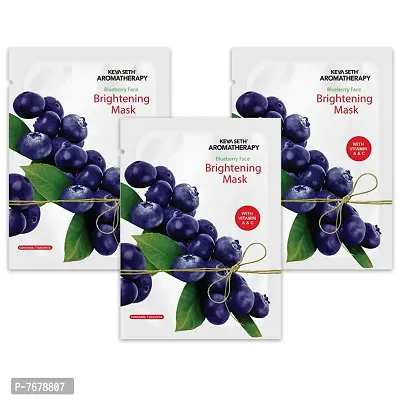 KEYA SETH AROMATHERAPY, DEVICE OF DROP Blueberry Face Brightening Mask, Vitamin C & A, Chamomile Extract for Skin Lightening & Nourishing Face Sheet Mask (Pack of 3)