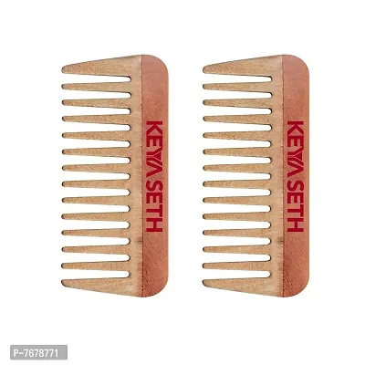 Keya Seth Aromatherapy, Neem Wooden Comb Wide Tooth for Hair Growth for Men & Women All Purpose Small Size. (Pack of 2)