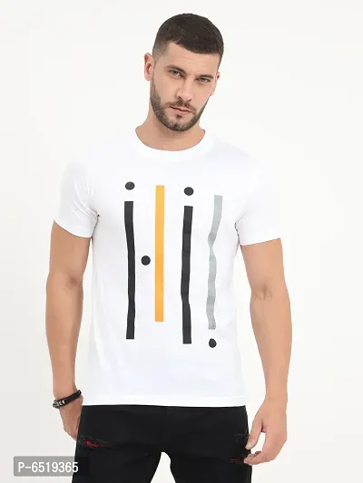 Stylish Cotton White Printed Round Neck Half Sleeves T-shirt For Men