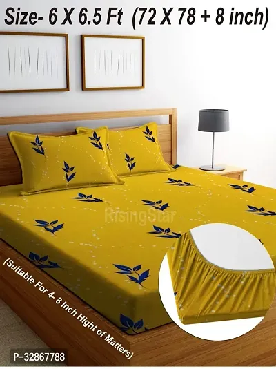 Beautiful Printed Yellow Glace Cotton 1 Bedsheet + 2 Pillowcovers-thumb0