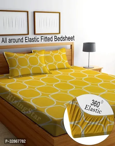 Beautiful Printed Yellow Glace Cotton 1 Bedsheet + 2 Pillowcovers-thumb0