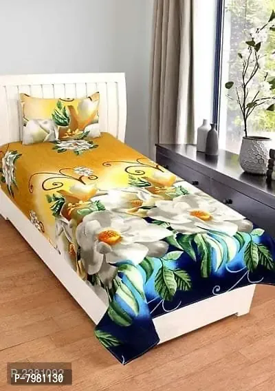 Modern Multicoloured Polycotton Single Bedsheet with Pillow Cover-thumb0