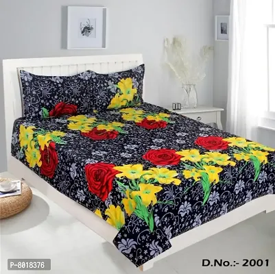 Pure Polycotton double Bedsheet With 2 Pillow  Covers-thumb0