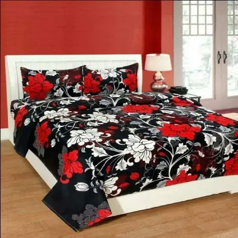 Polycotton Floral Print Double Bedsheet with 2 Pillow Covers