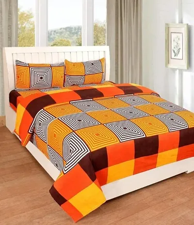 Printed Glace Cotton Double Bedsheet with 2 Pillow Cover