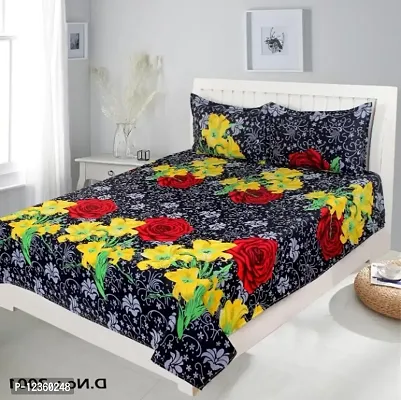 Polycotton 145 TC 3D Printed Double Bedsheet With 2 Pillow Covers [Size 90x90 Inches ]