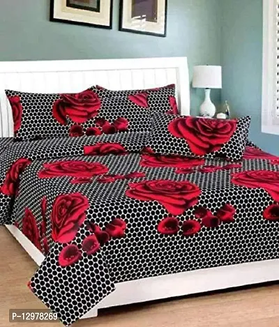 Polycotton 145 TC 3D Printed Double Bedsheet With 2 Pillow Covers [Size 90x90 Inches ]