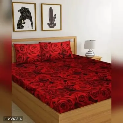 Polycotton 145 TC 3D Printed Double Bedsheet With 2 Pillow Covers [Size 90x90 Inches ]