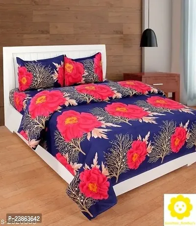 Pure Polycotton double Bedsheet With 2 Pillow  Covers