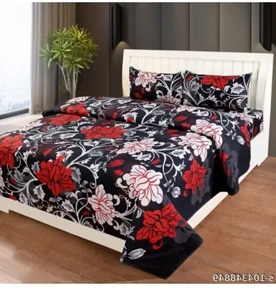 Printed Polycotton Double Bedsheet with 2 Pillow Covers