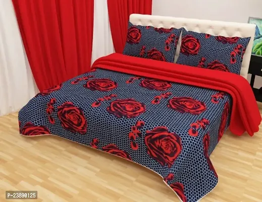 Polycotton 145 TC 3D Printed Double Bedsheet With 2 Pillow Covers [Size 90x90 Inches ]