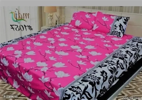 Polycotton 145 TC 3D Printed Double Bedsheet With 2 Pillow Covers [Size 90x90 Inches ]