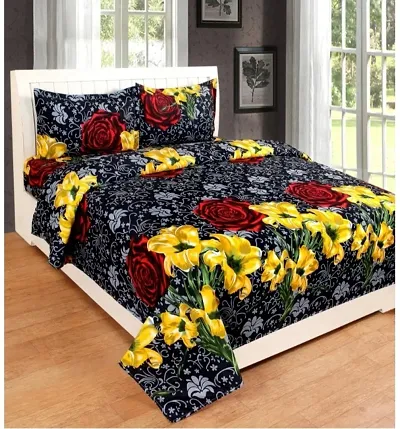 Printed Polycotton Double Bedsheet with two Pillow Covers