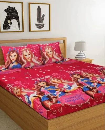 Cotton Villas 3D Printed Microfiber 3D Cartoon Bedsheet for Single Bed with 1 Pillow Cover Microfiber and Cotton Mix Color Pink (88 X 60 inch )