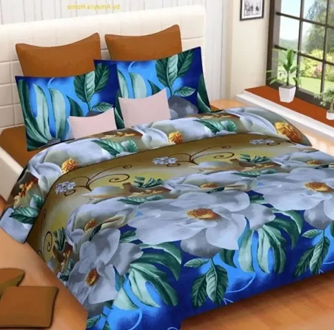 Printed Polycotton Double Bedsheet With 2 Pillow Covers