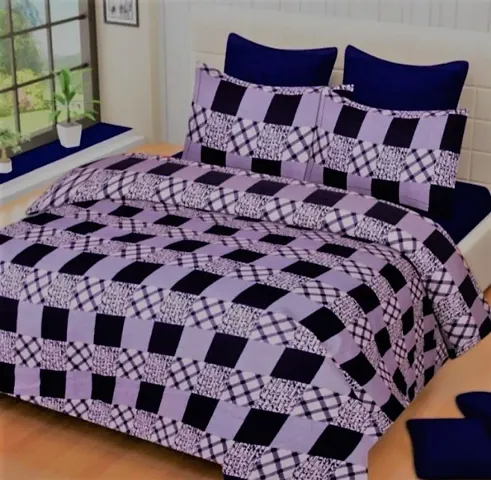 Printed Polycotton Double Bedsheet with 2 Pillow Covers