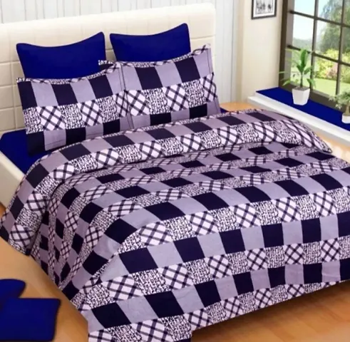 Printed Polycotton Double Bedsheet with 2 Pillow Covers