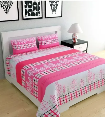 Printed Poly Cotton Double Bedsheets with 2 Pillow Covers