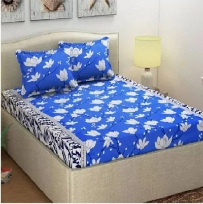 Cotton Villas 3D White Rose Pattern Printed Bedsheet for Double Bed with 2 Pillow Cover Microfiber and Cotton Mix Color White (88 X 88 inch )