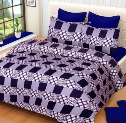 Printed Polycotton Double Bedsheet with 2 Pillow Covers