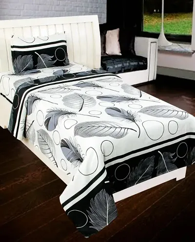 Printed Polycotton Single Bedsheet with 1 Pillow Cover