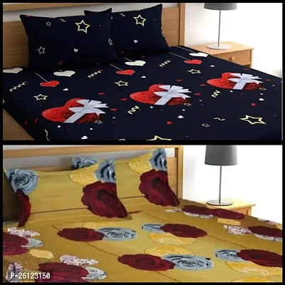 3D Printed 100% Polycotton Bedsheets Combo of 2 Double Bed Bedsheets With 4 Pillow Cover,90x100