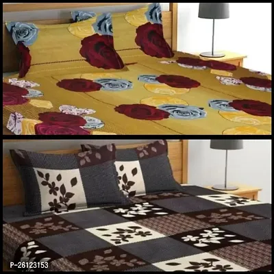 3D Printed 100% Polycotton Bedsheets Combo of 2 Double Bed Bedsheets With 4 Pillow Cover,90x100-thumb0