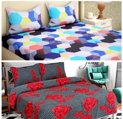 3D Printed 100% polycotton bedsheet for double bed with 2 pillow covers pack of 2-thumb0