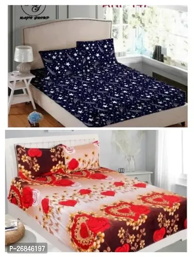 3D Printed 100% polycotton bedsheet for double bed with 2 pillow covers pack of 2