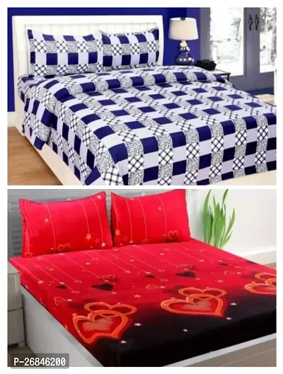 3D Printed 100% polycotton bedsheet for double bed with 2 pillow covers pack of 2