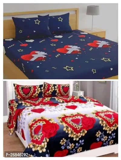 3D Printed 100% polycotton bedsheet for double bed with 2 pillow covers pack of 2