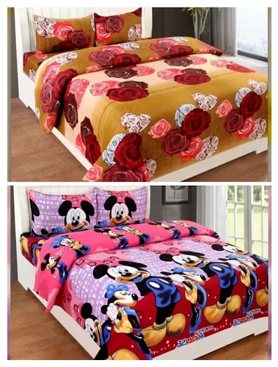 Printed Double Bedsheet with 2 Pillow Covers Combo