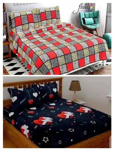 Printed Double Bedsheet with 2 Pillow Covers Combo