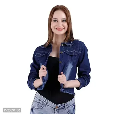 Elegant Navy Blue Denim Solid Jackets For Women-thumb0